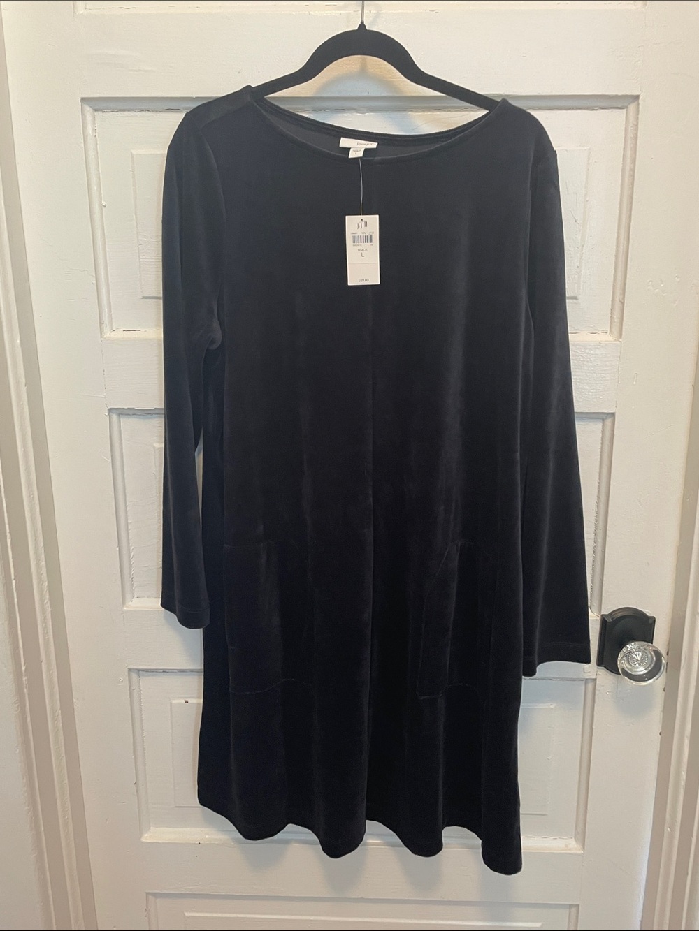 J. Jill Black Velvet Long-Sleeve Shift Dress